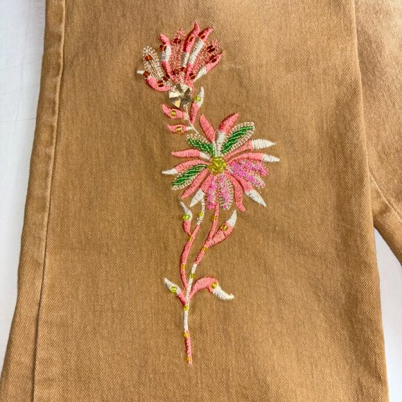 CJ Jeans Tan Bootcut Embroidered Floral Jeans - Size 7 - Picture 7 of 10